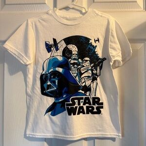 Star Wars Boys XS White Graphic Tee Darth Vader Stormtrooper NWT‎